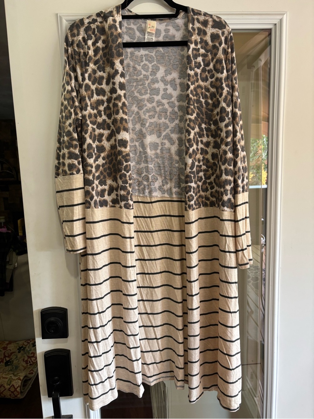 7th Ray Beige and Black Leopard-Stripe Open Cardigan